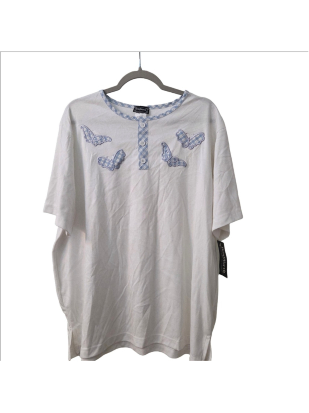 Bonworth Vintage 80s 90s Butterfly Gingham Henley T-Shirt NWT XL White